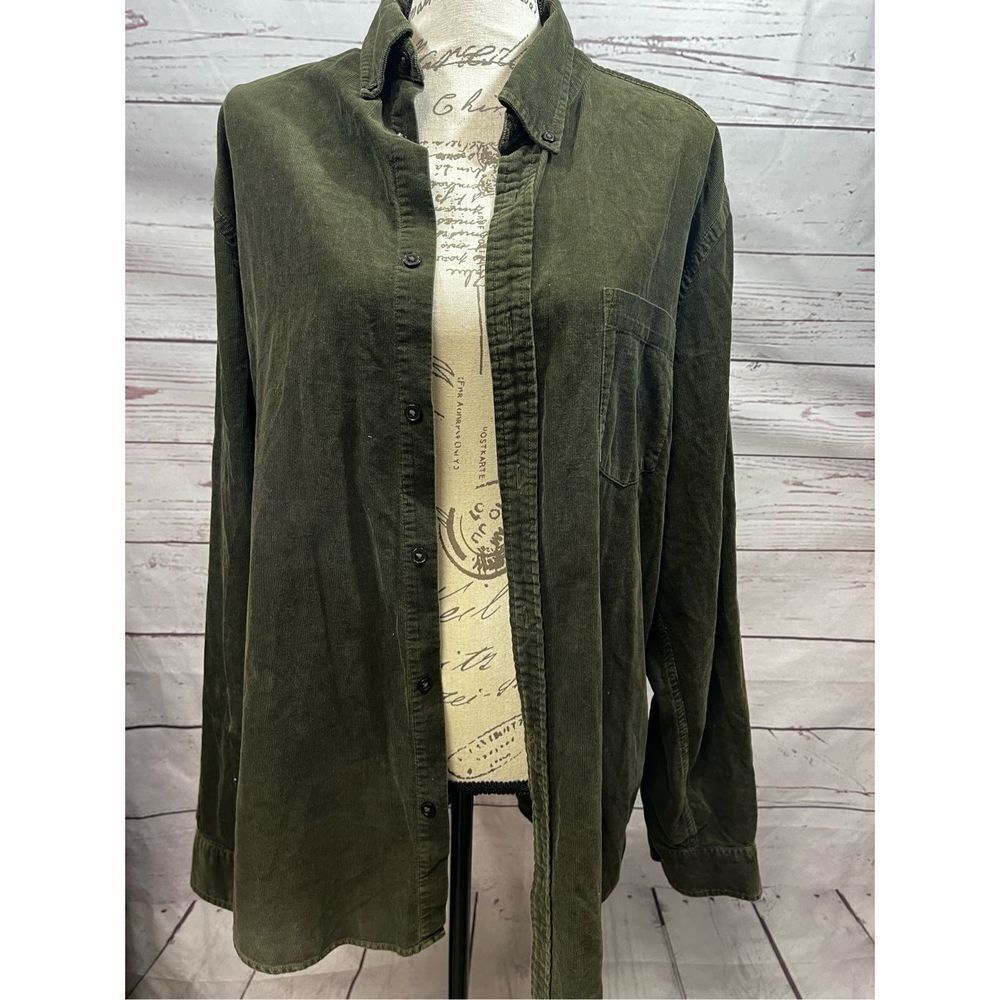 Moss‎ Green Corduroy Button Down Shirt Long Sleeve Casual Top Women's